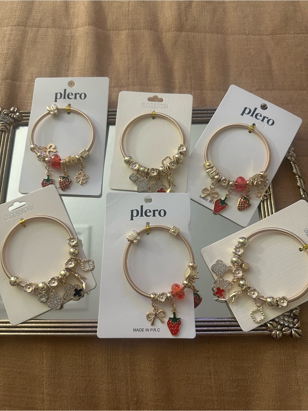 Gold-Tone Strawberry Charm Bracelet - Red